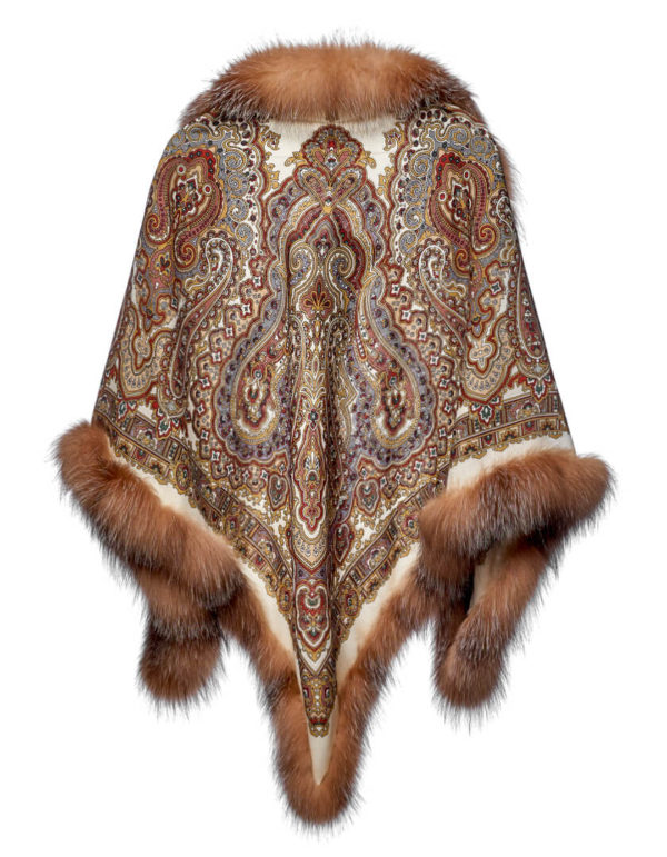 Павловопосадский платок с мехом лисы