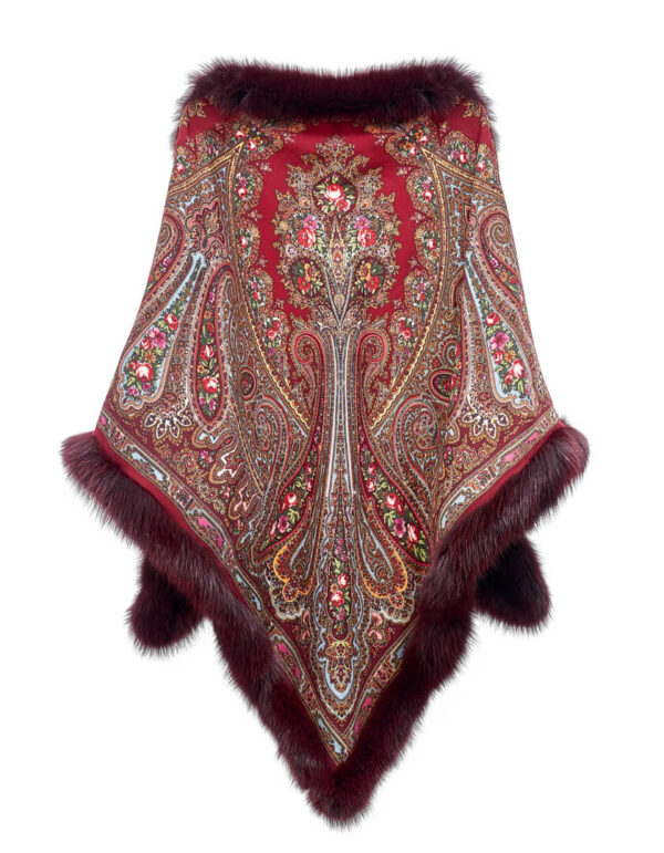 Павловопосадский шерстяной платок с мехом песца