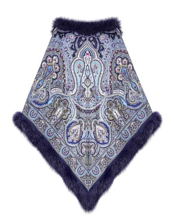 Павловопосадский шерстяной платок с мехом песца