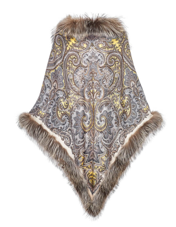 Павловопосадский шерстяной платок с мехом лисы